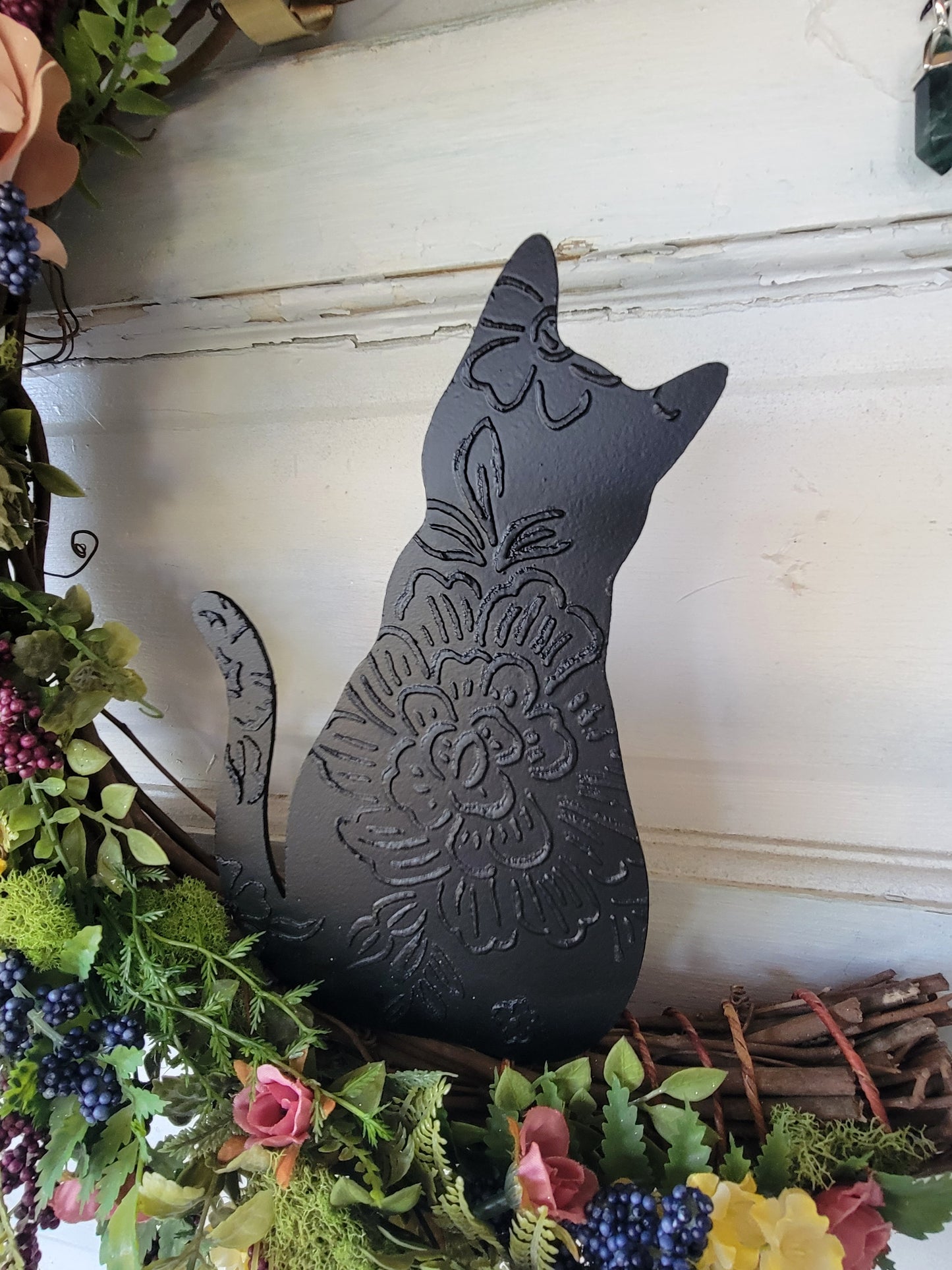 Cottagecore Cat Moon Wreath w/ Malachite Crystal