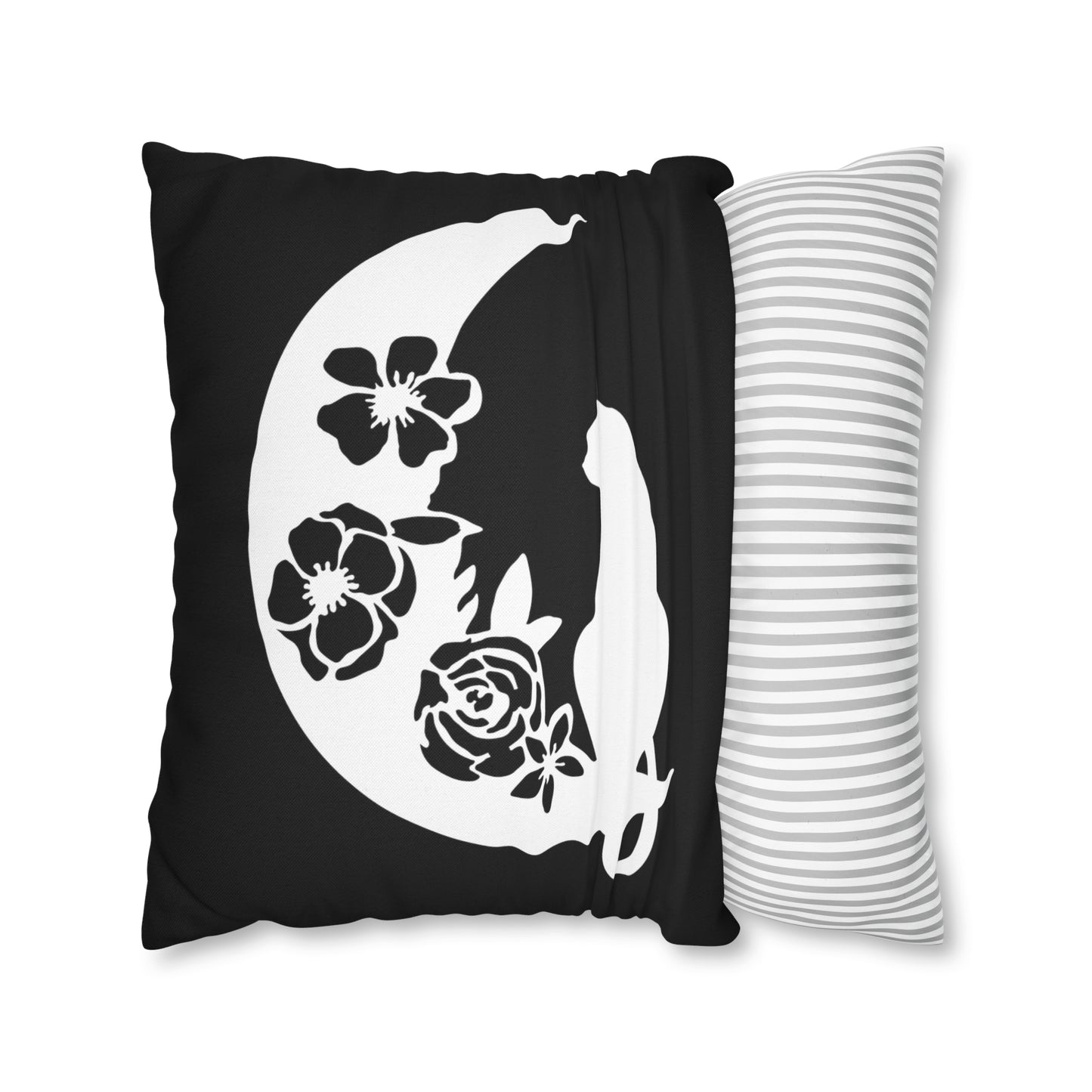 Witchy Black Cat Crescent Moon Pillow Cover