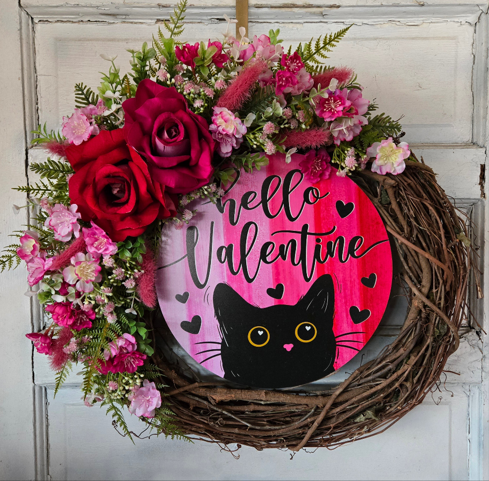 Black Cat Valentine's Day Wreath