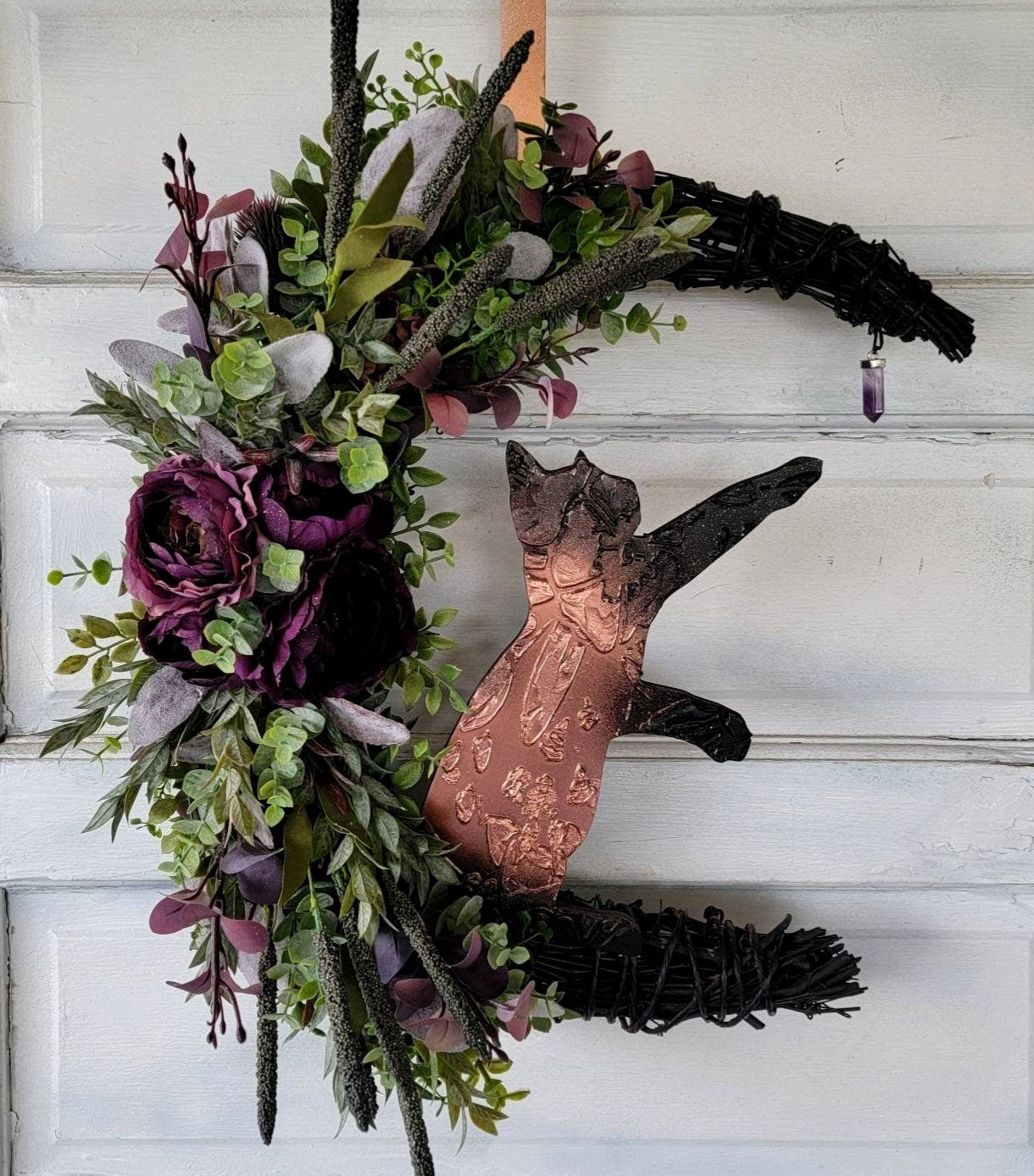 Amethyst Crescent Moon Cat Wreath