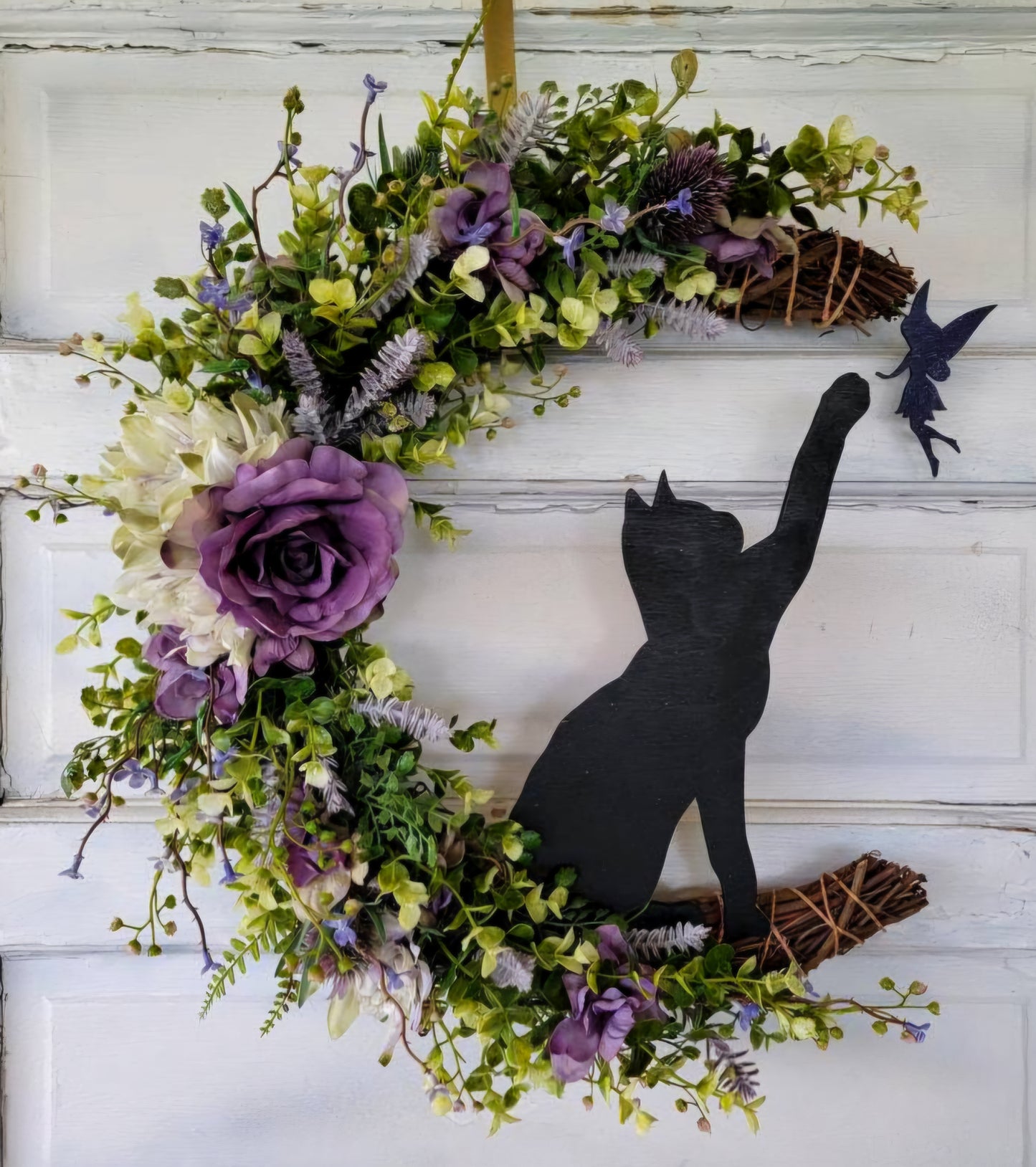 Black Cat & Fairy Crescent Moon Wreath
