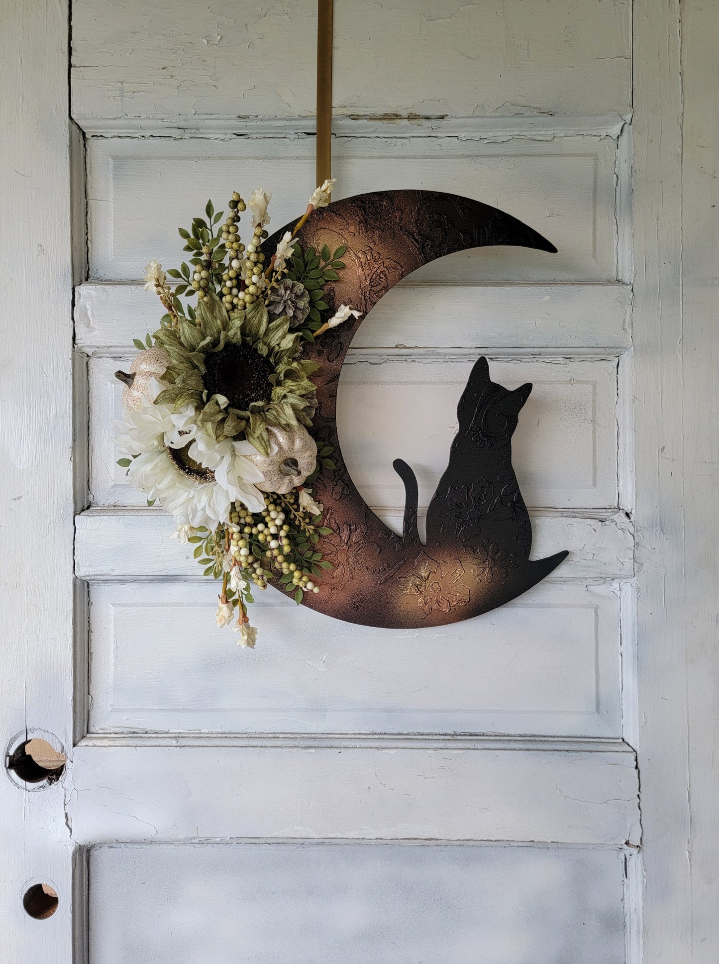 Fall Cat Crescent Moon Sunflower Wreath