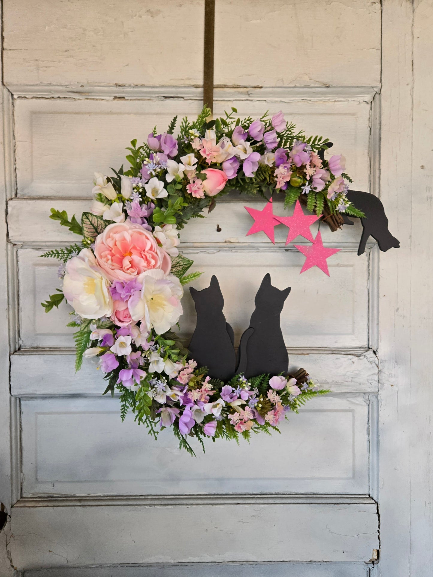 Spring Easter Moon Cat Wreath