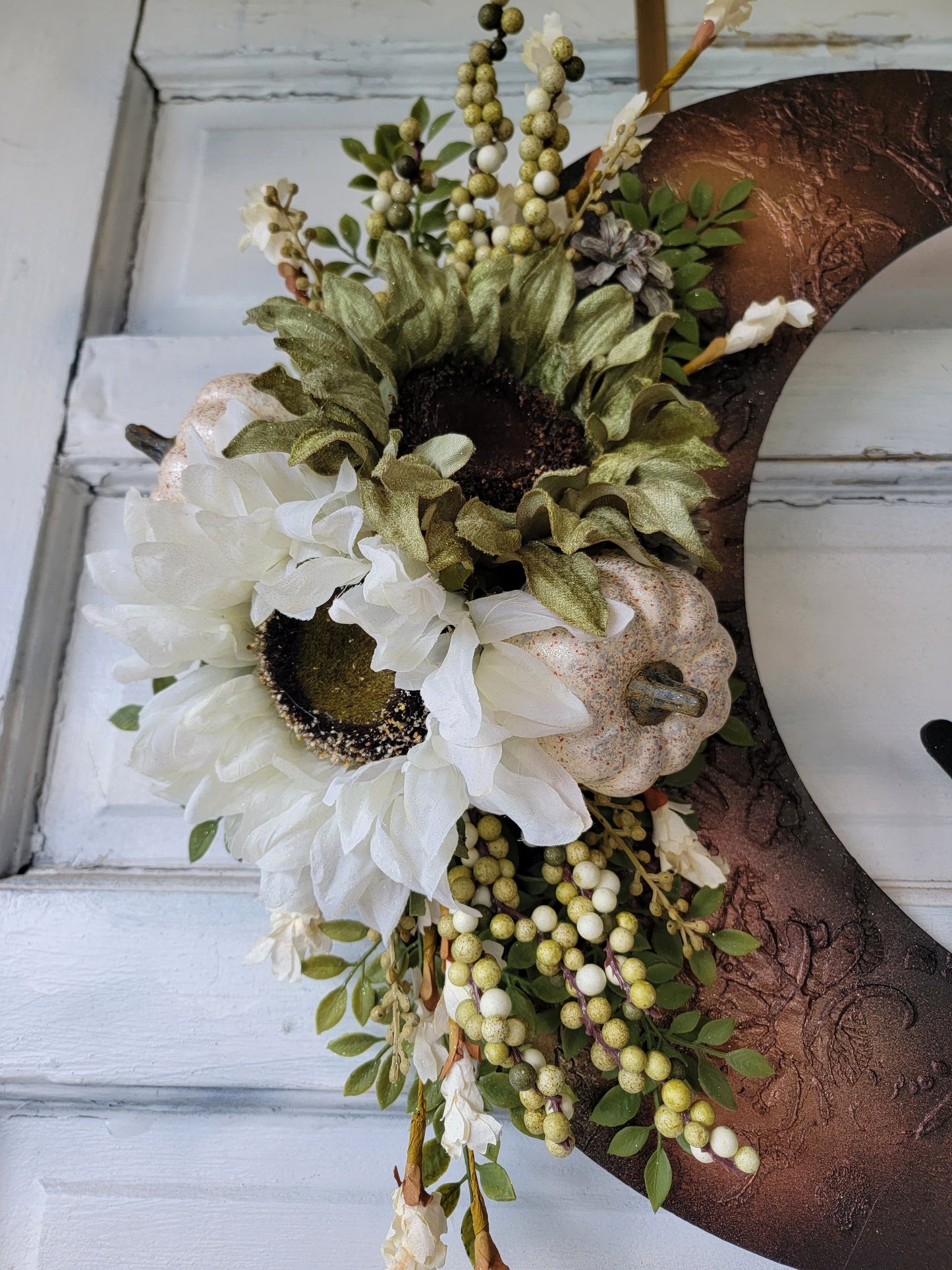 Fall Cat Crescent Moon Sunflower Wreath