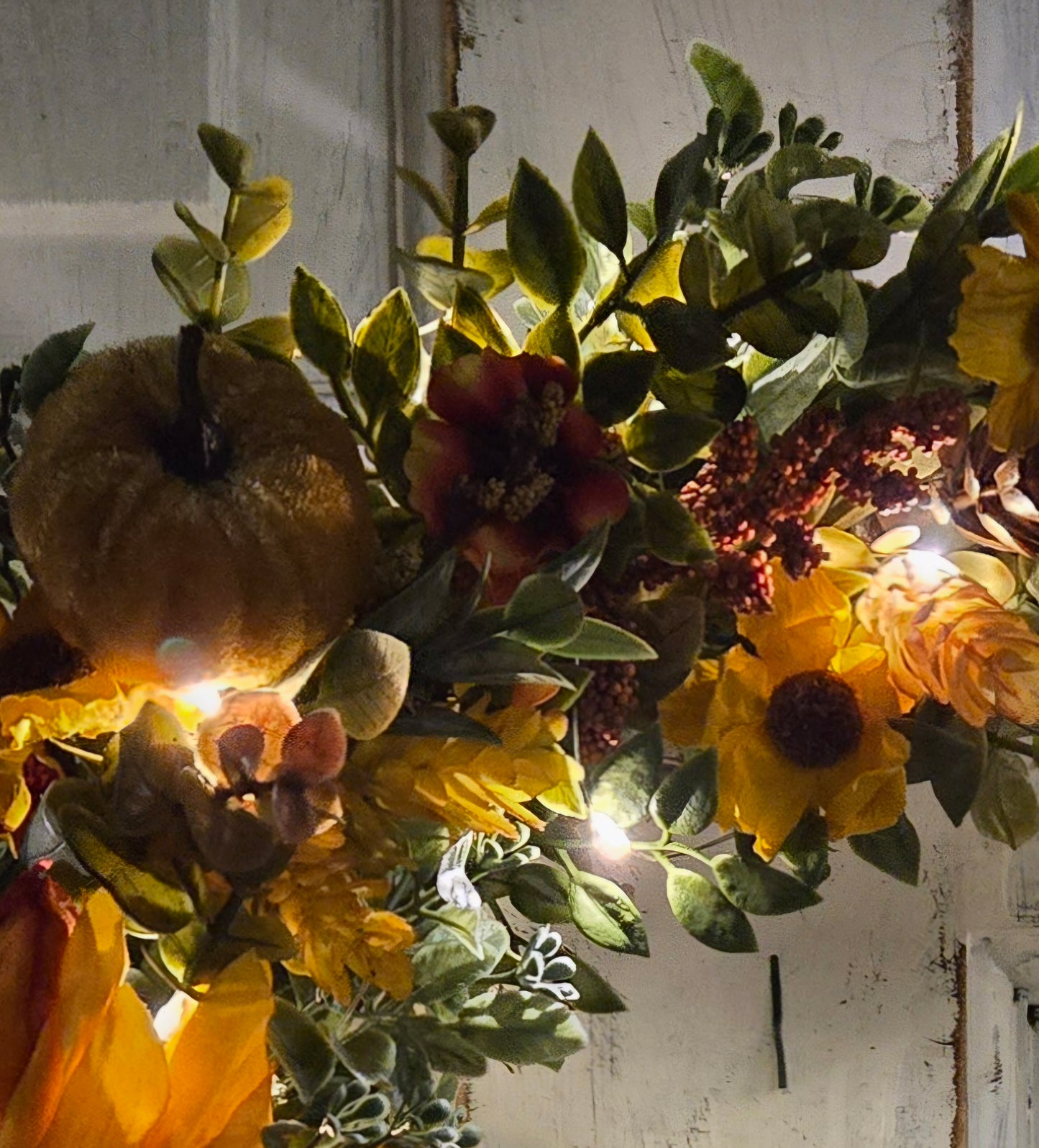 Lighted Autumn Cat Moon Wreath