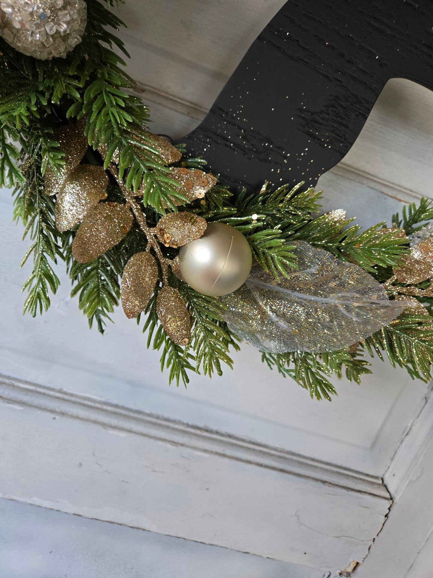 Gold & White Crescent Moon Winter Wreath