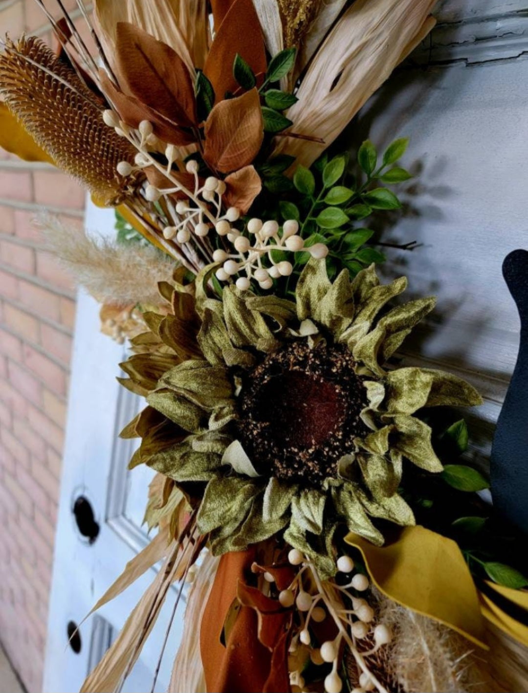 Fall Cat Moon Thistles & Sunflower Wreath