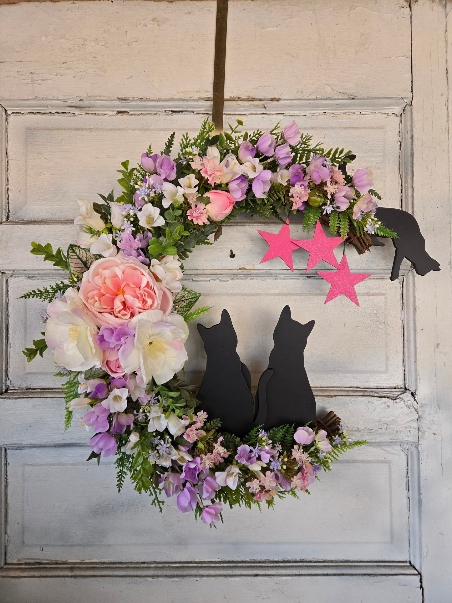 Spring Easter Moon Cat Wreath