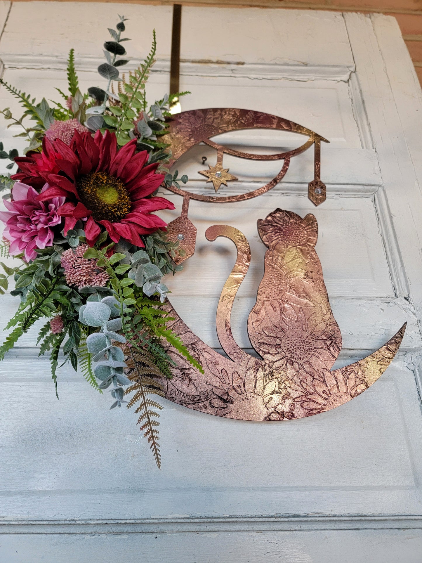 Iridescent Crystal Cat Crescent Moon Wreath