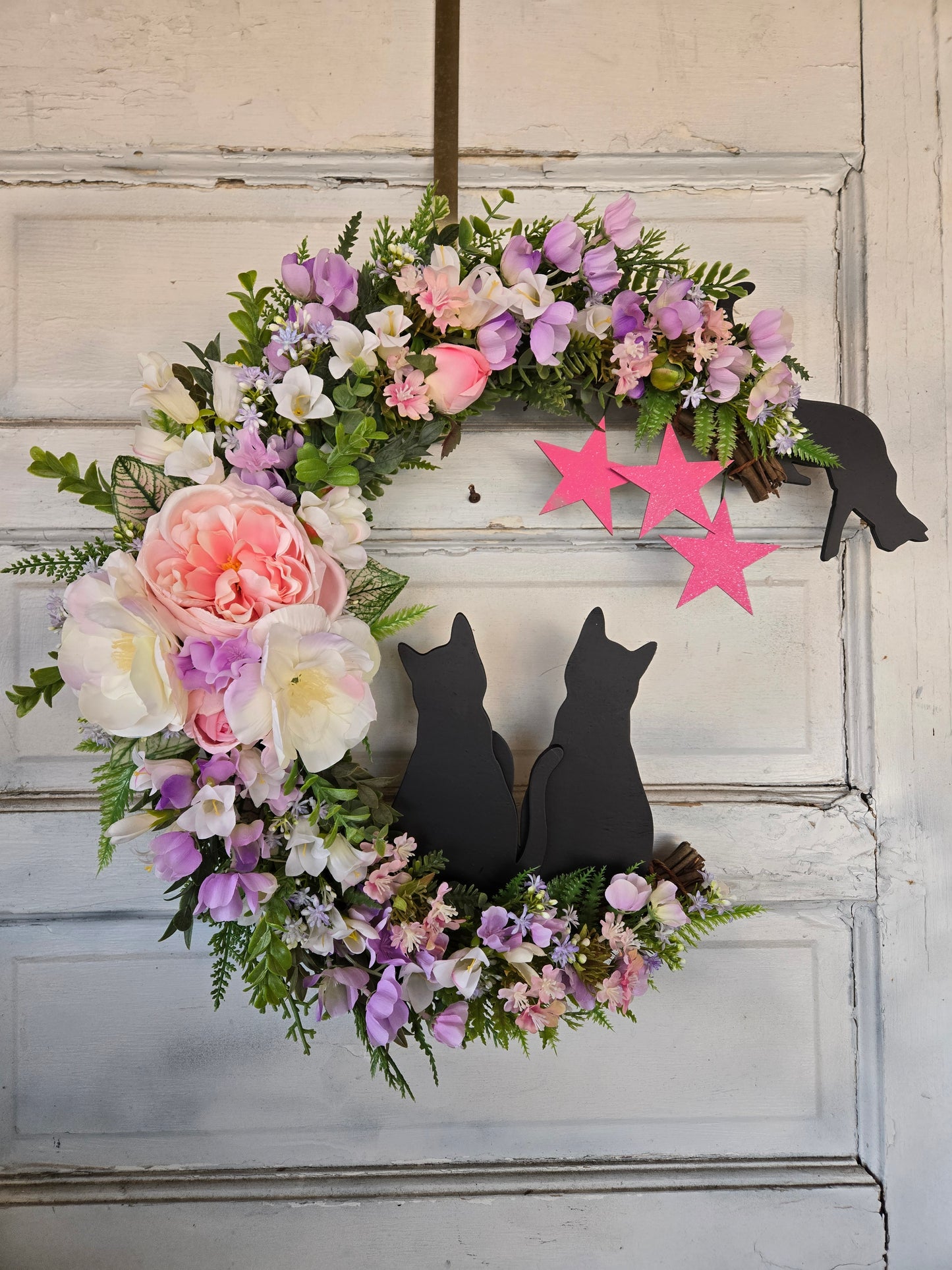 Spring Easter Moon Cat Wreath