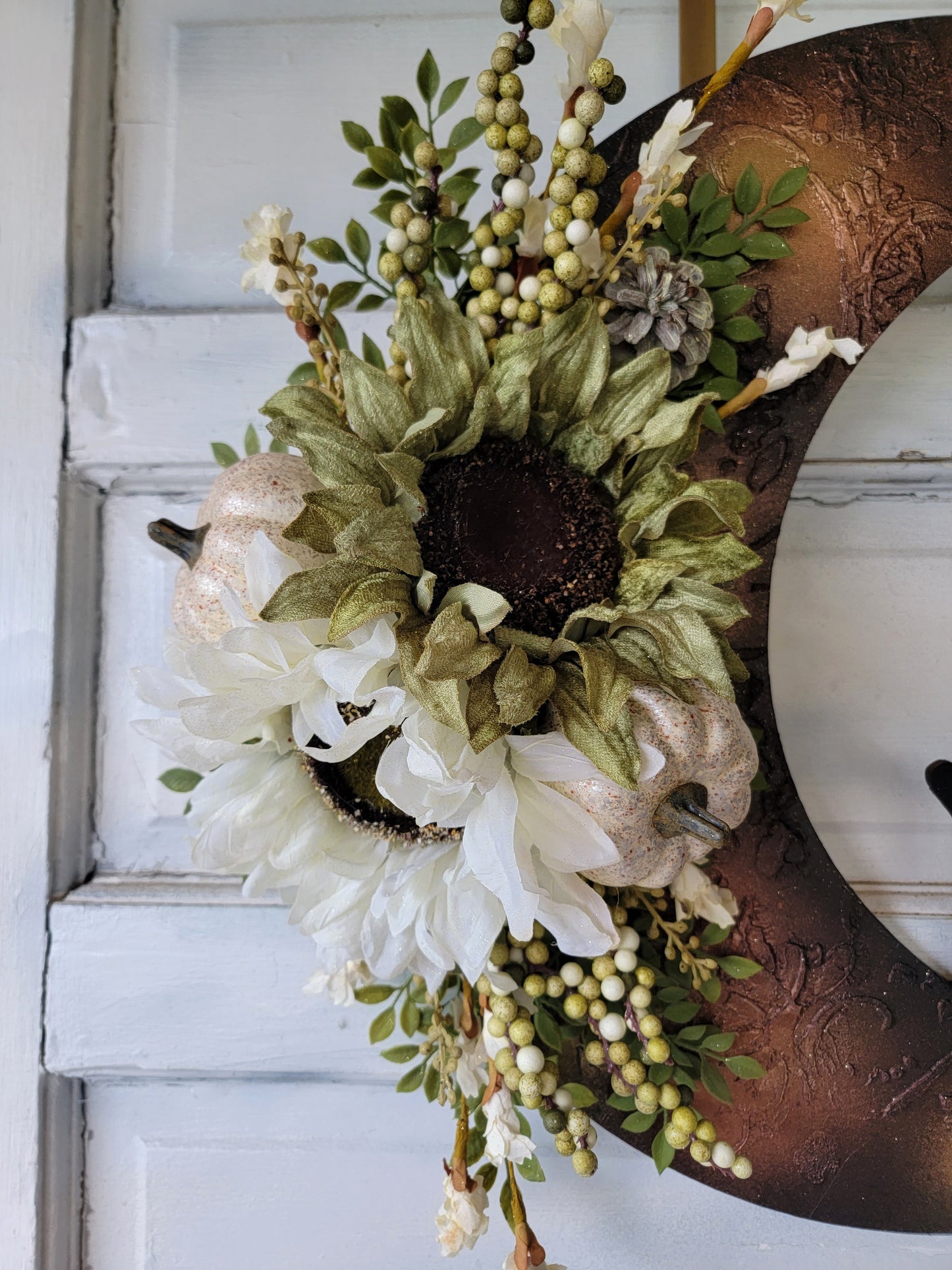 Fall Cat Crescent Moon Sunflower Wreath