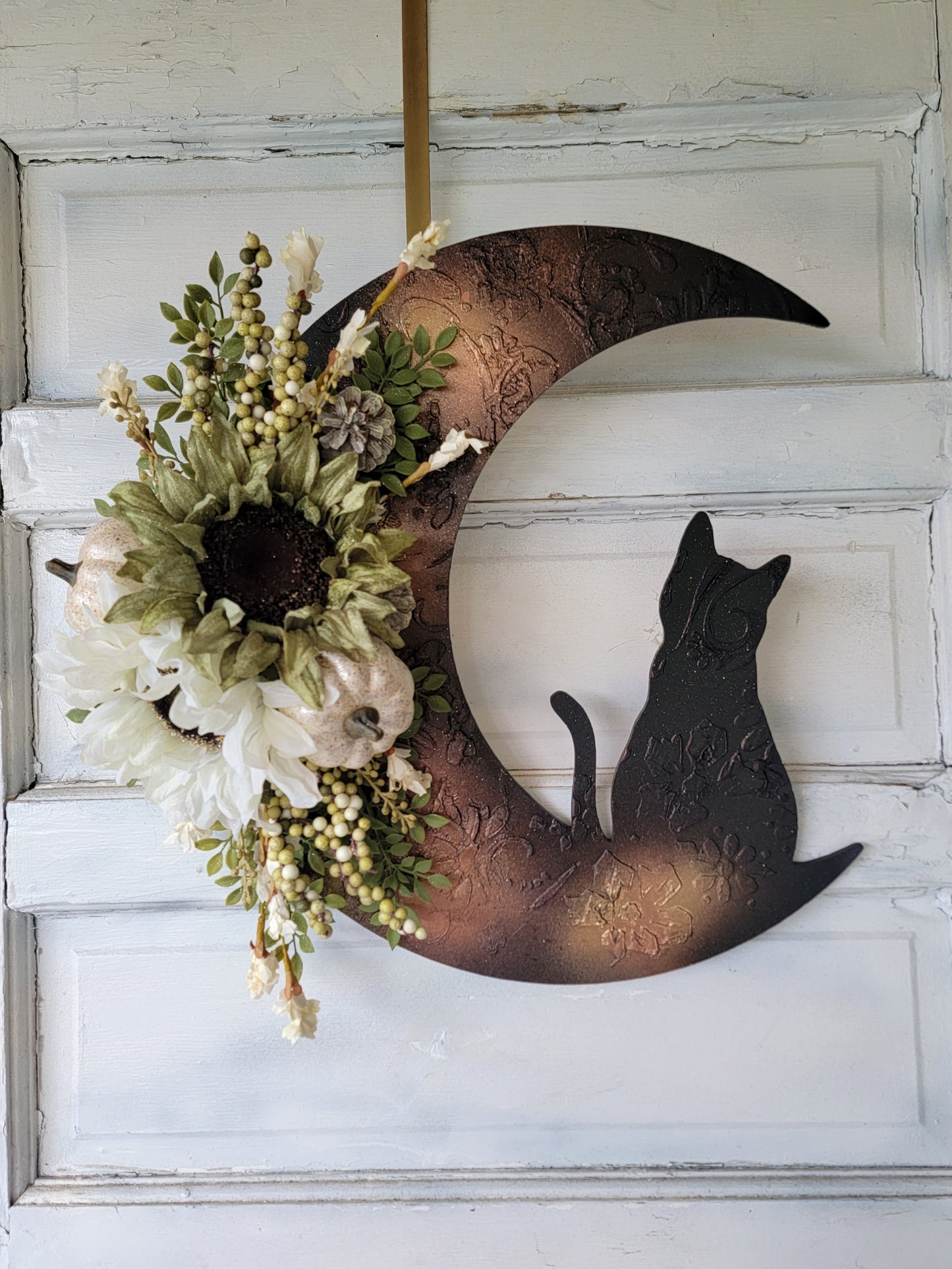 Fall Cat Crescent Moon Sunflower Wreath