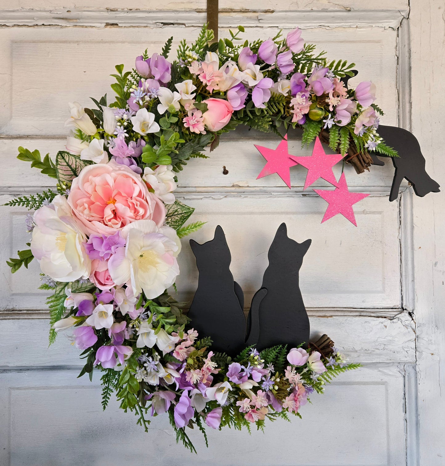Spring Easter Moon Cat Wreath