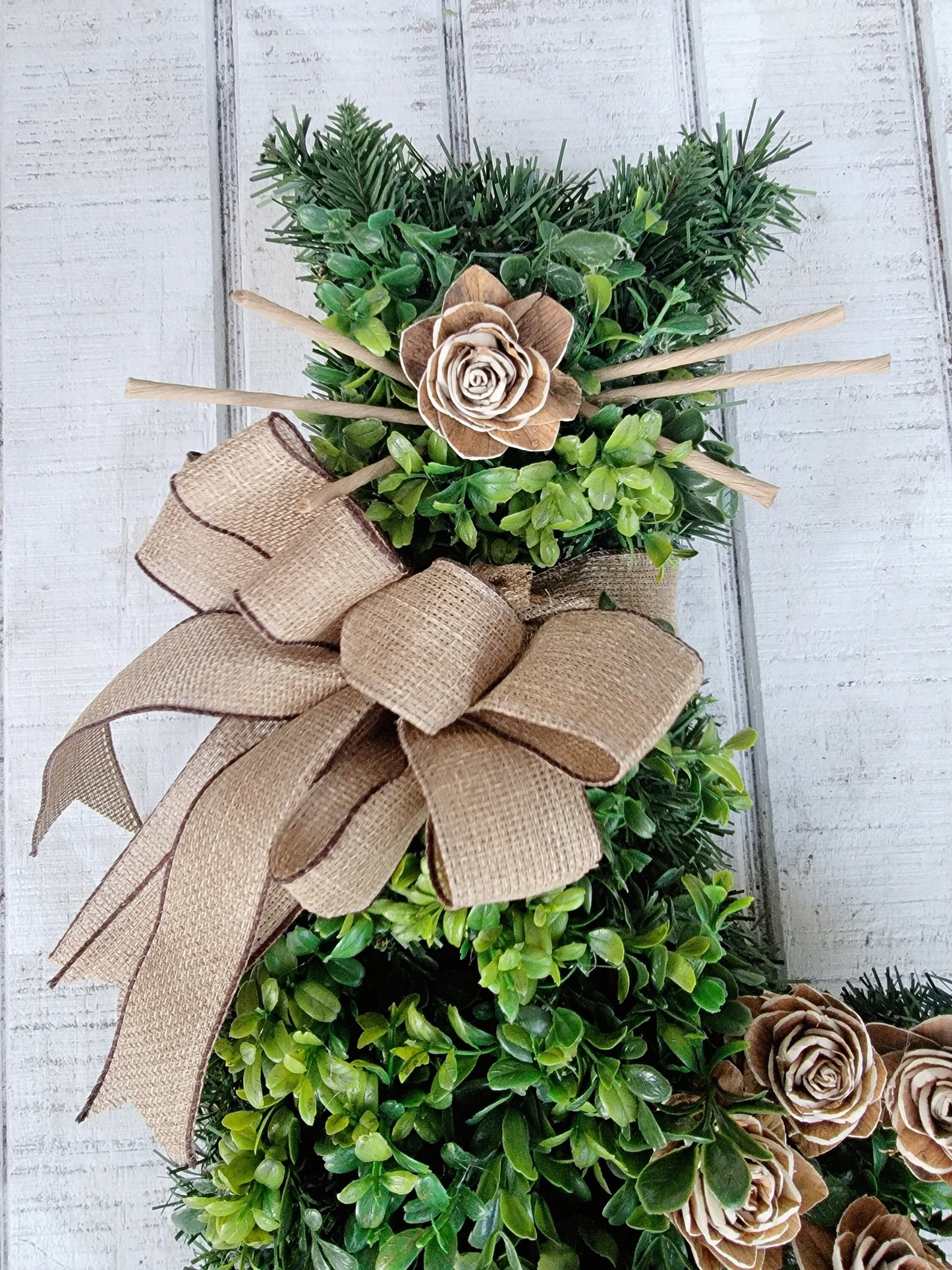 Wood Sola Flowers Cat Wreath