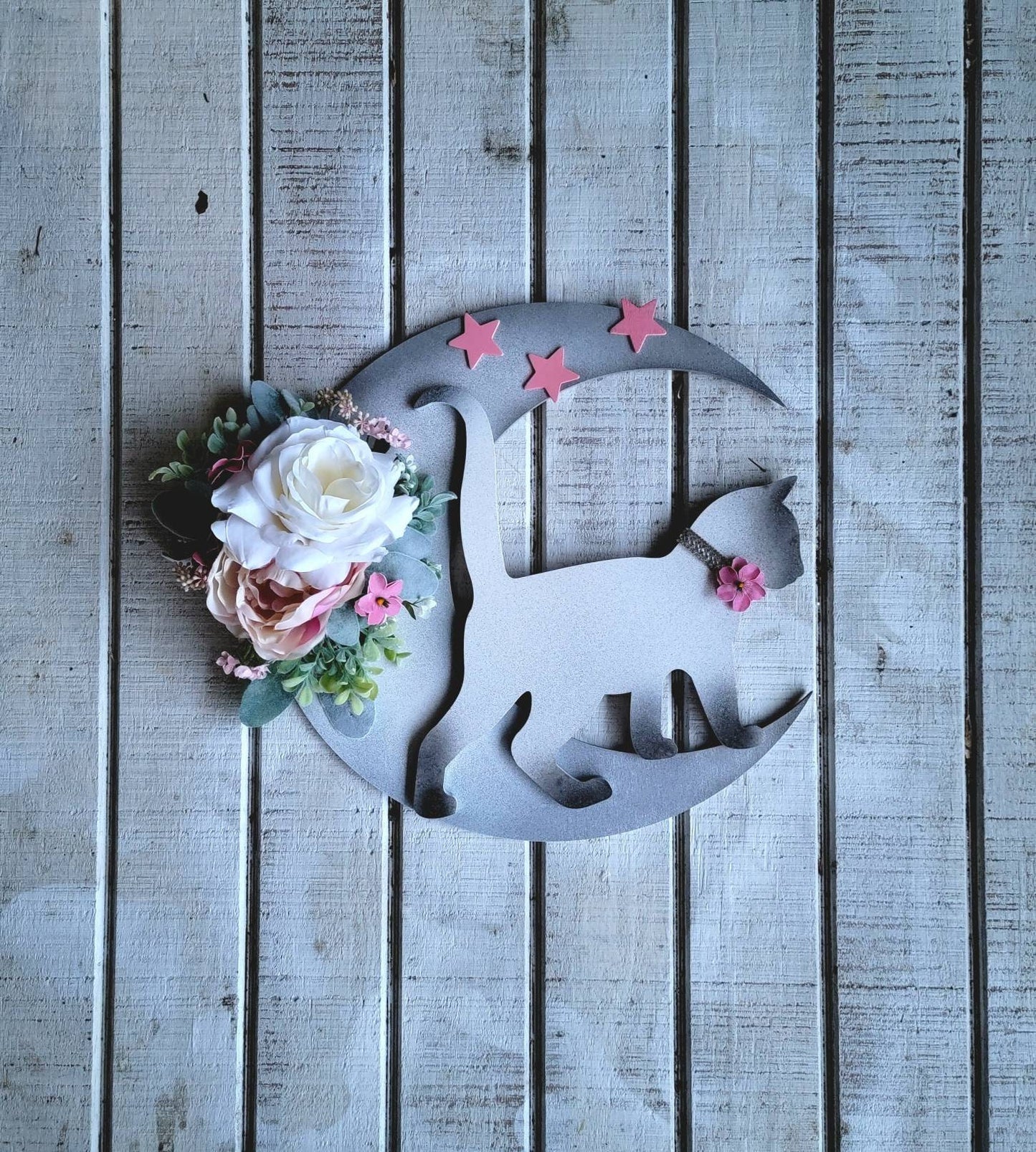 Girls Pink Nursery Moon Cat Wall Art