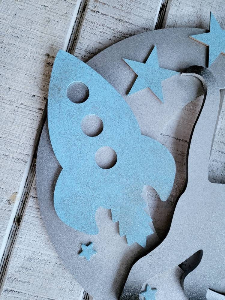 Blue Boys Nursery Moon Cat Wall Art