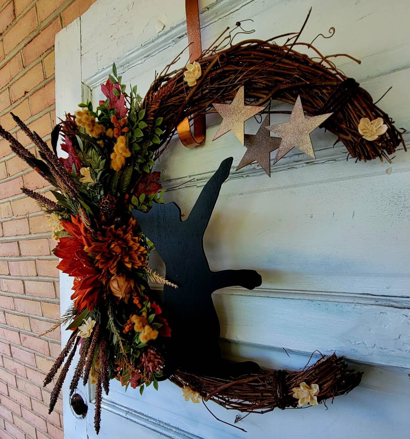 Fall Sunflower Cat Moon Wreath