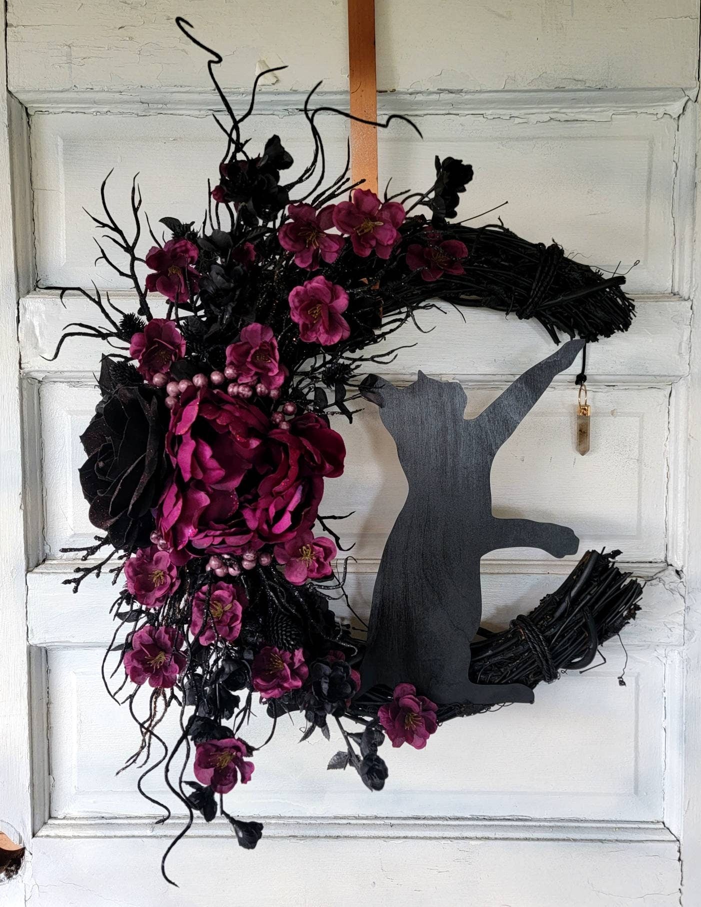 Black Cat Witchy Hag Wreath Crescent Moon Wreath