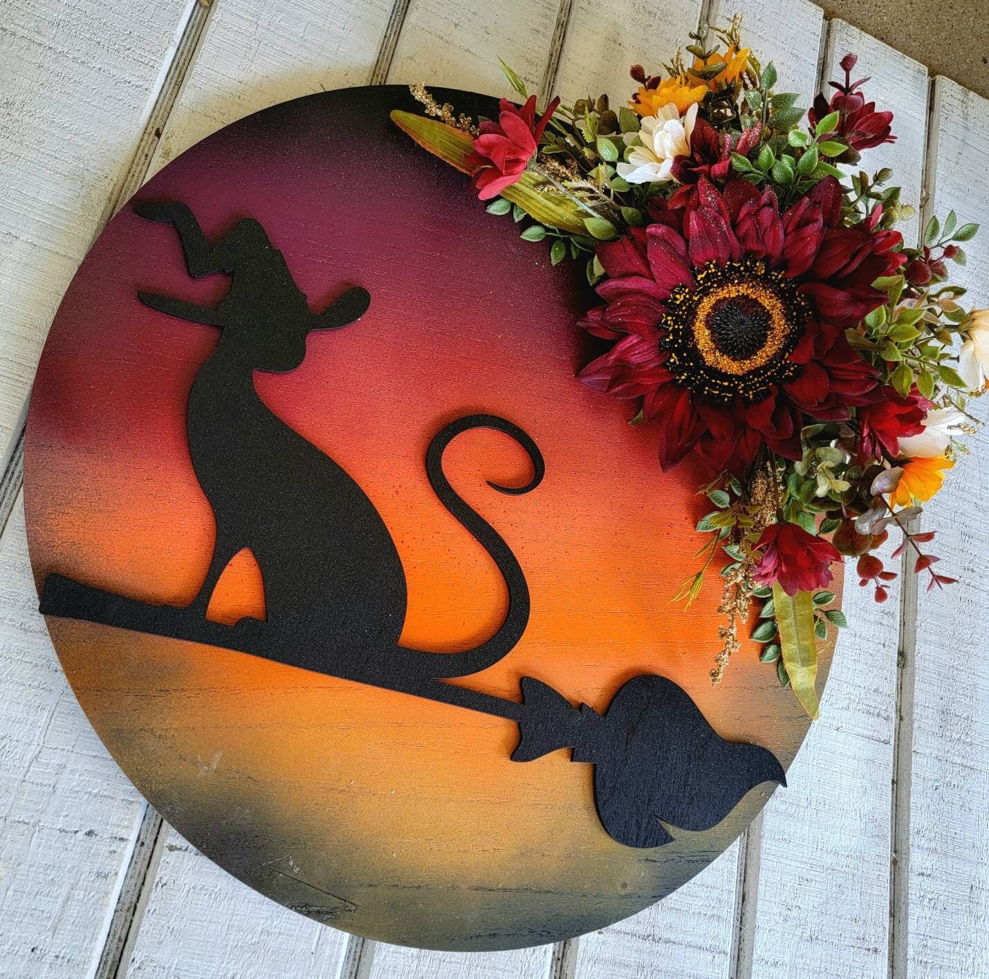 Witch Hat Cat Full Moon Wreath