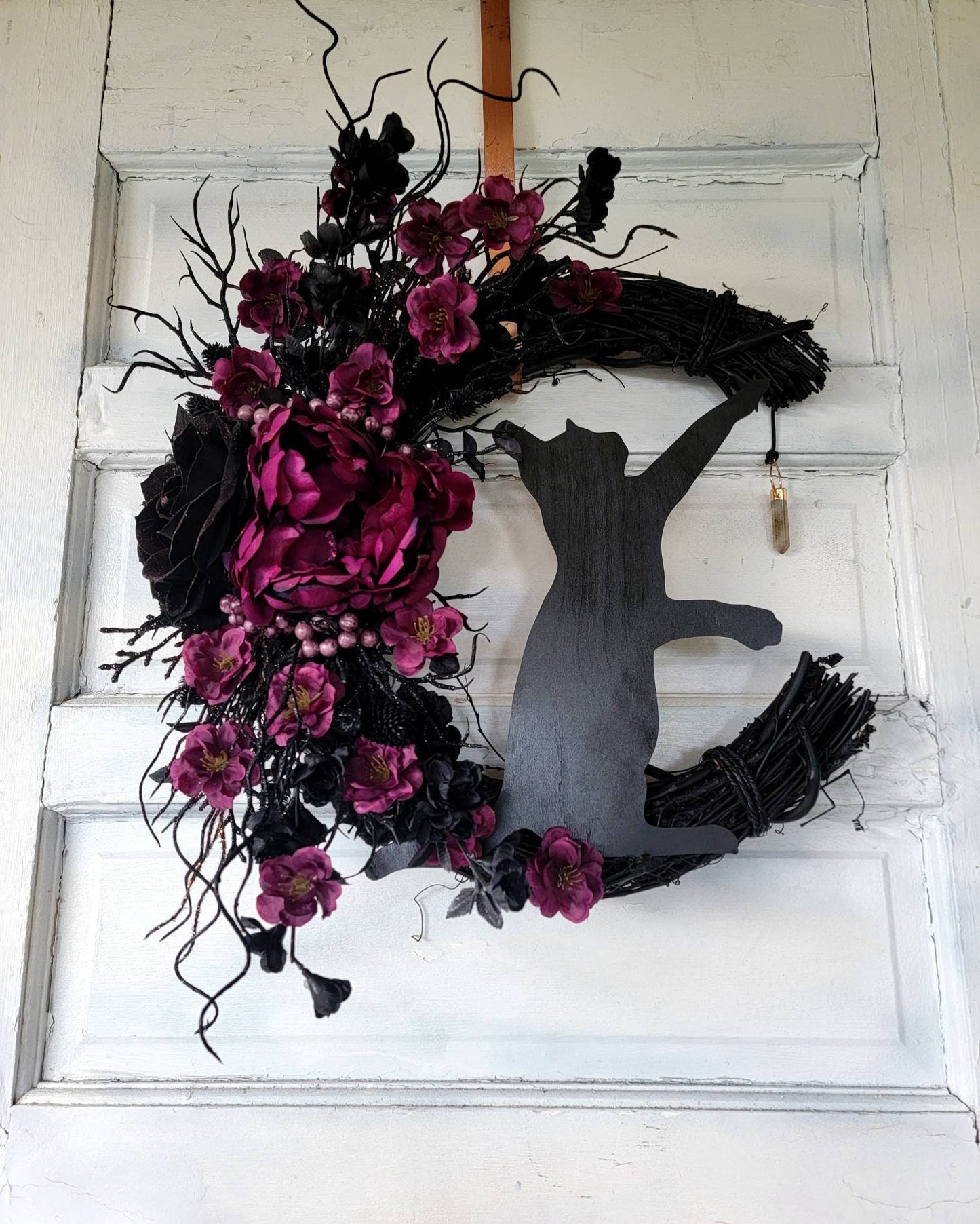 Black Cat Witchy Hag Wreath Crescent Moon Wreath