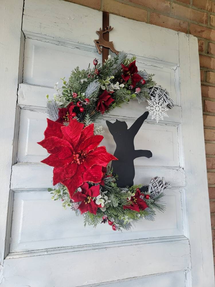 Winter Crescent Moon Black Cat Wreath