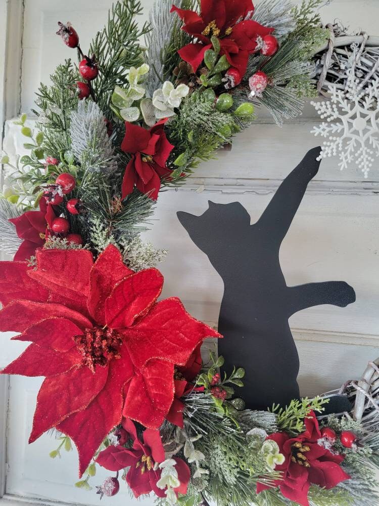 Winter Crescent Moon Black Cat Wreath