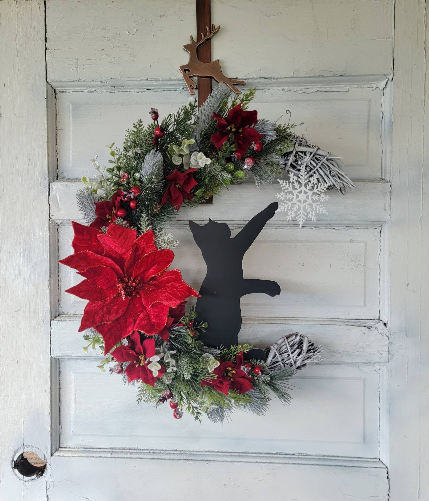 Winter Crescent Moon Black Cat Wreath