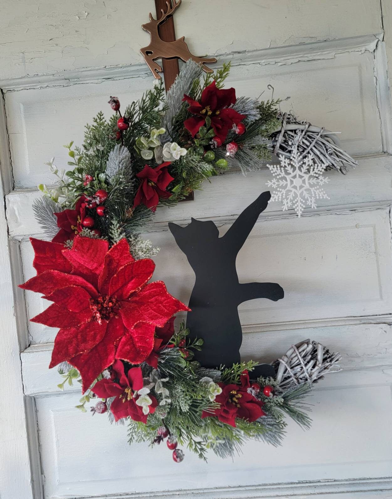 Winter Crescent Moon Black Cat Wreath