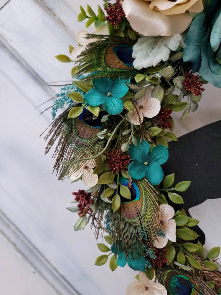 Peacock Feathers Wildflower Cat Crescent Moon Wreath