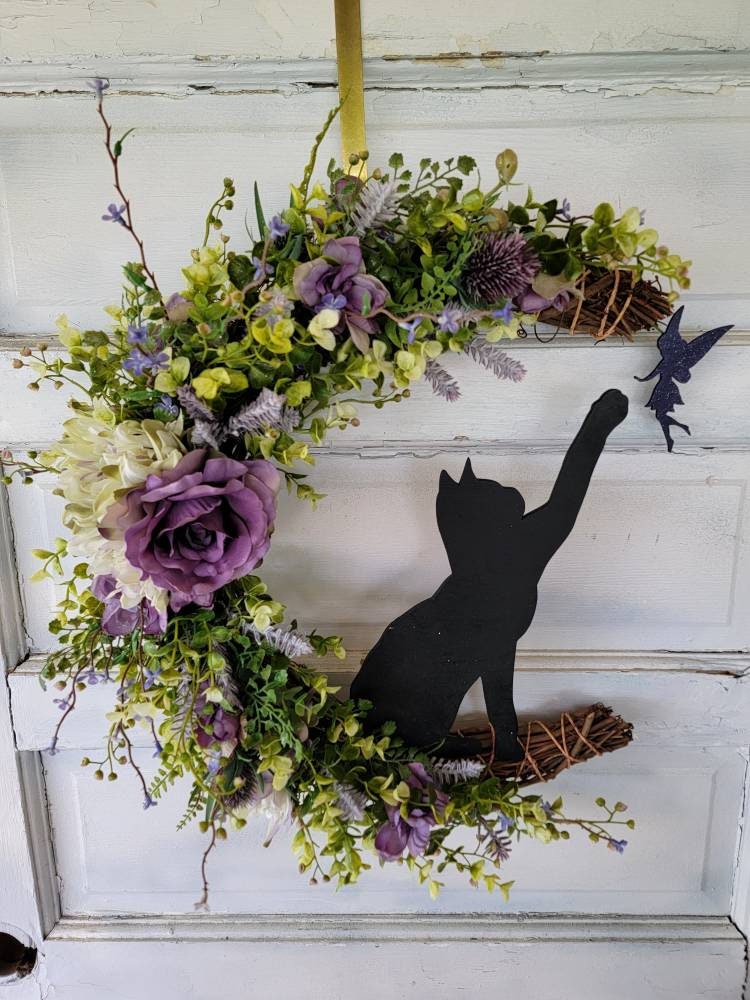 Black Cat & Fairy Crescent Moon Wreath
