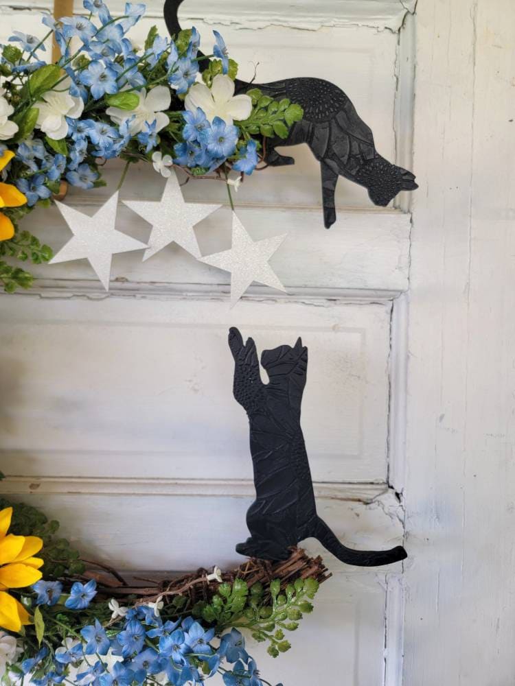 Sunflower Black Cats Crescent Moon Wreath