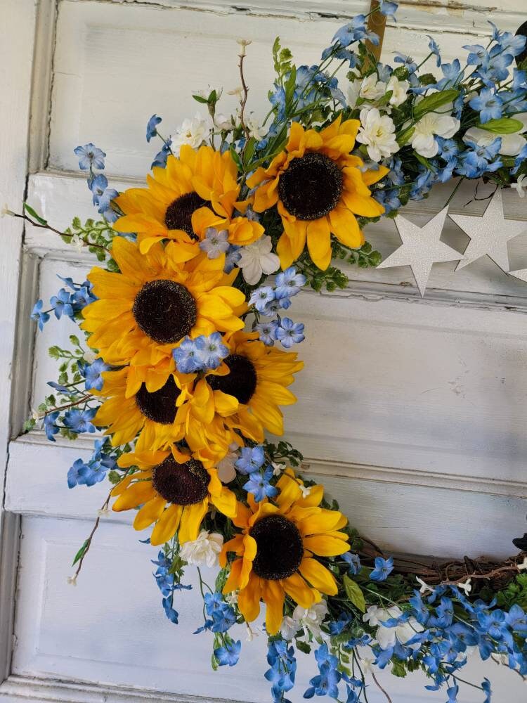Sunflower Black Cats Crescent Moon Wreath
