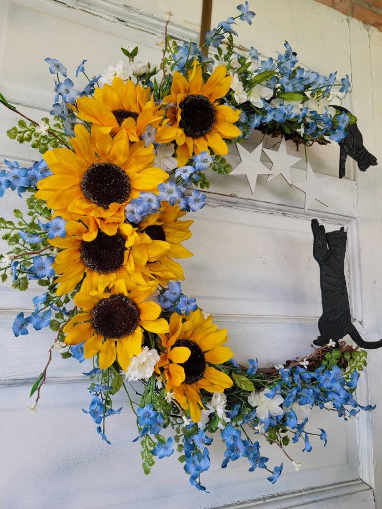 Sunflower Black Cats Crescent Moon Wreath