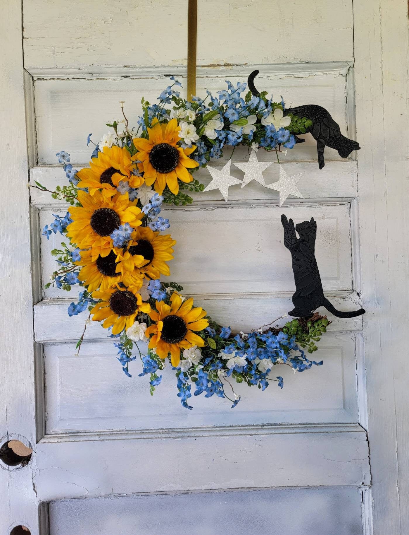 Sunflower Black Cats Crescent Moon Wreath