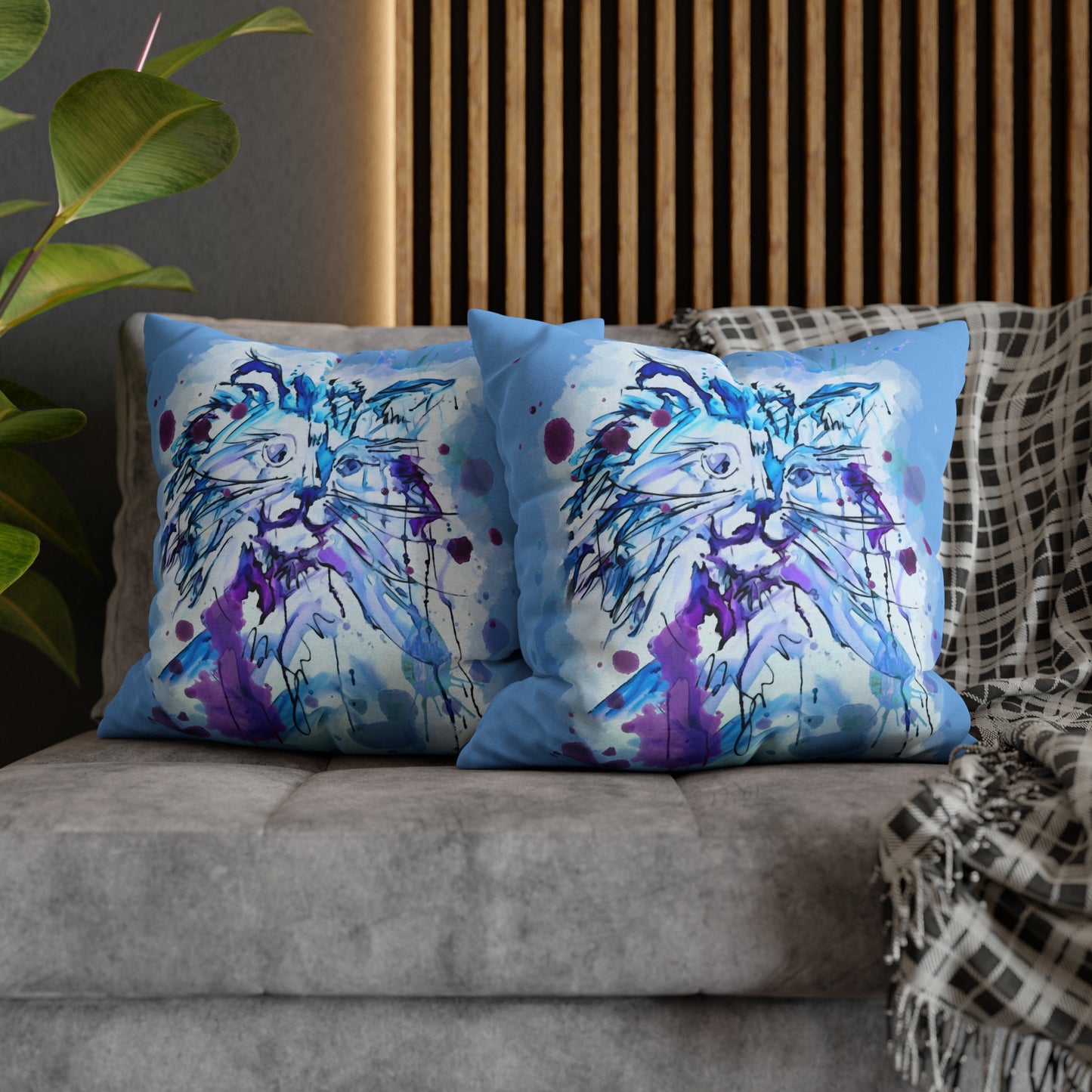 Watercolor Cat Light Blue Pillow Cover