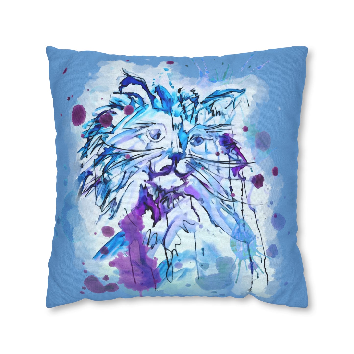 Watercolor Cat Light Blue Pillow Cover