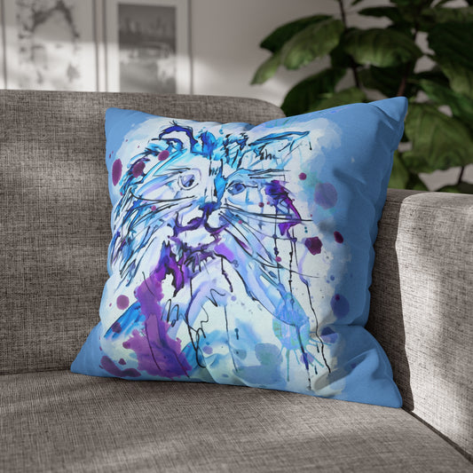Watercolor Cat Light Blue Pillow Cover