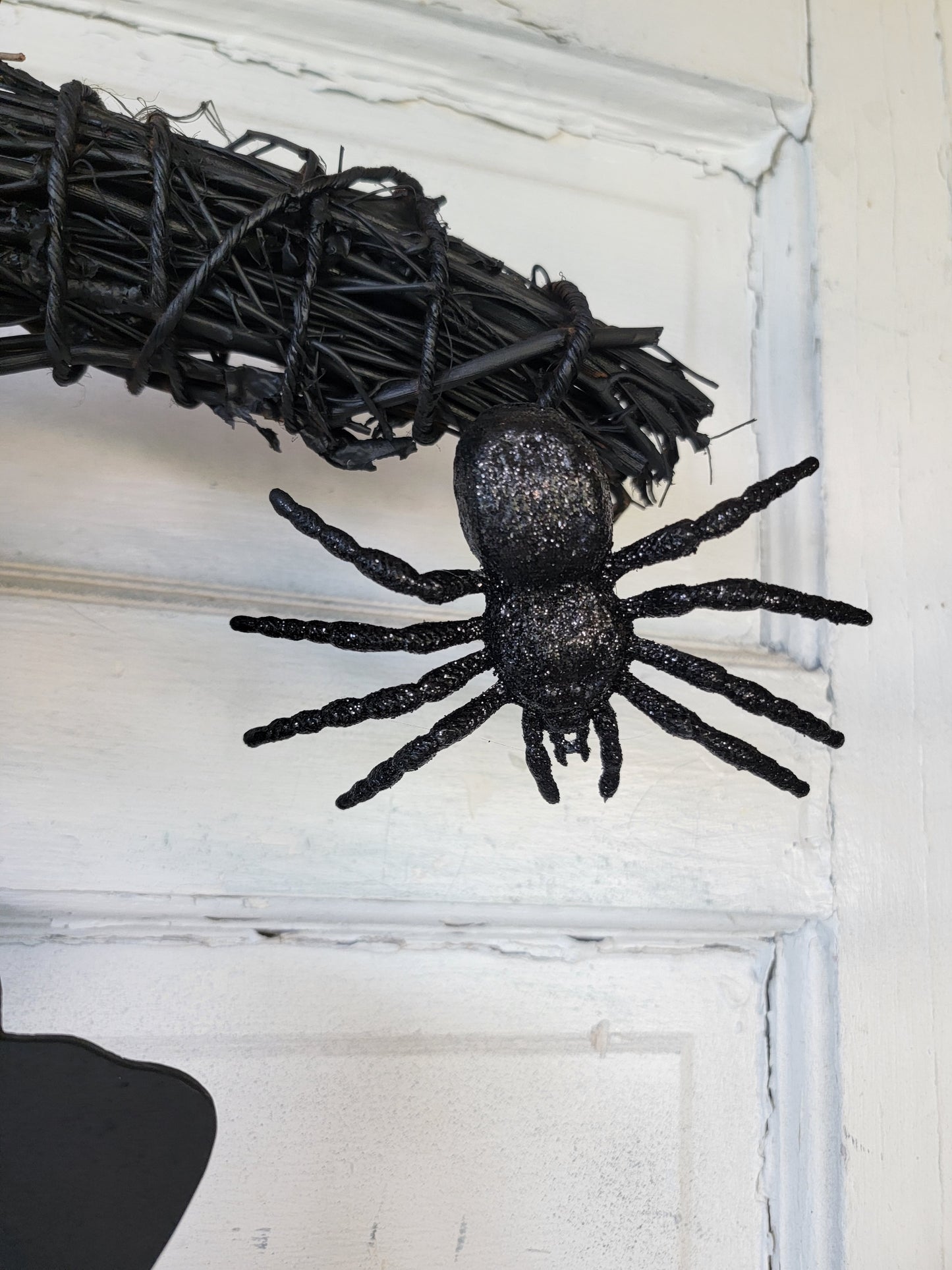 Skeleton Hands Halloween Crescent Moon Cat Wreath