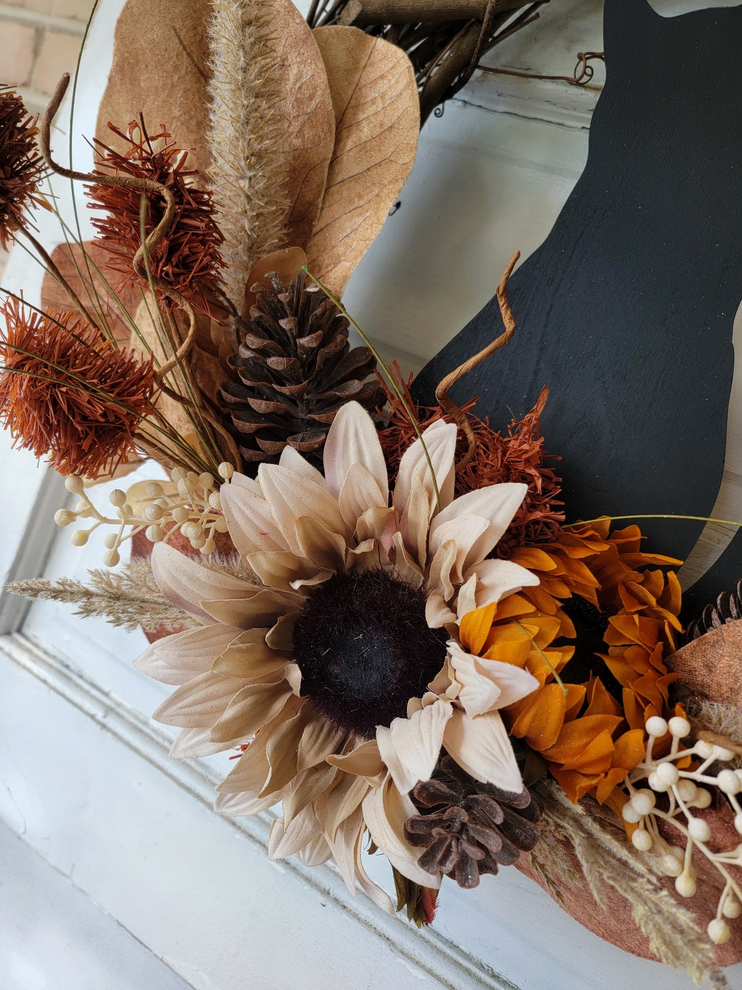 Fall Sunflower Grapevine Cat Wreath