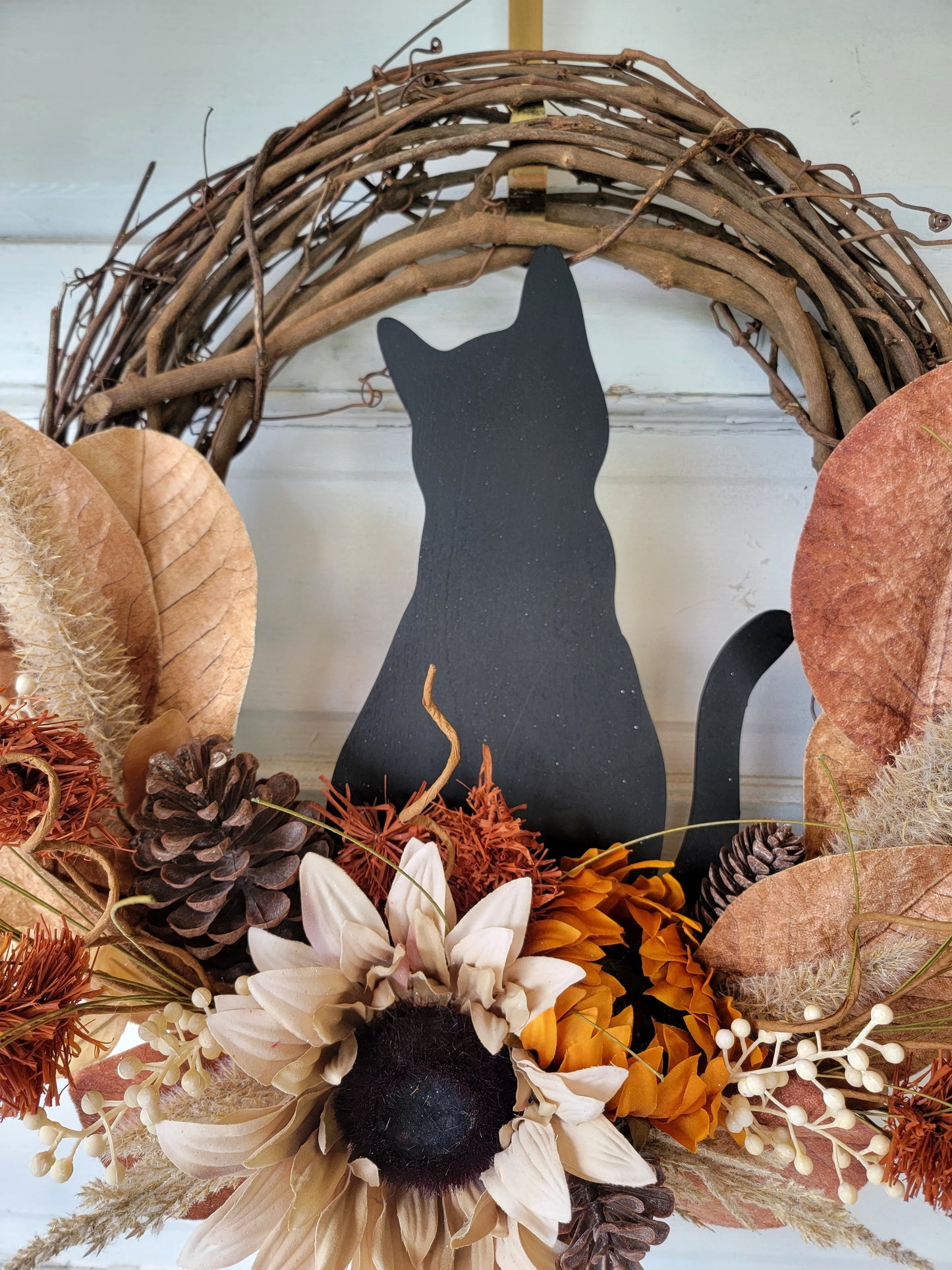 Fall Sunflower Grapevine Cat Wreath