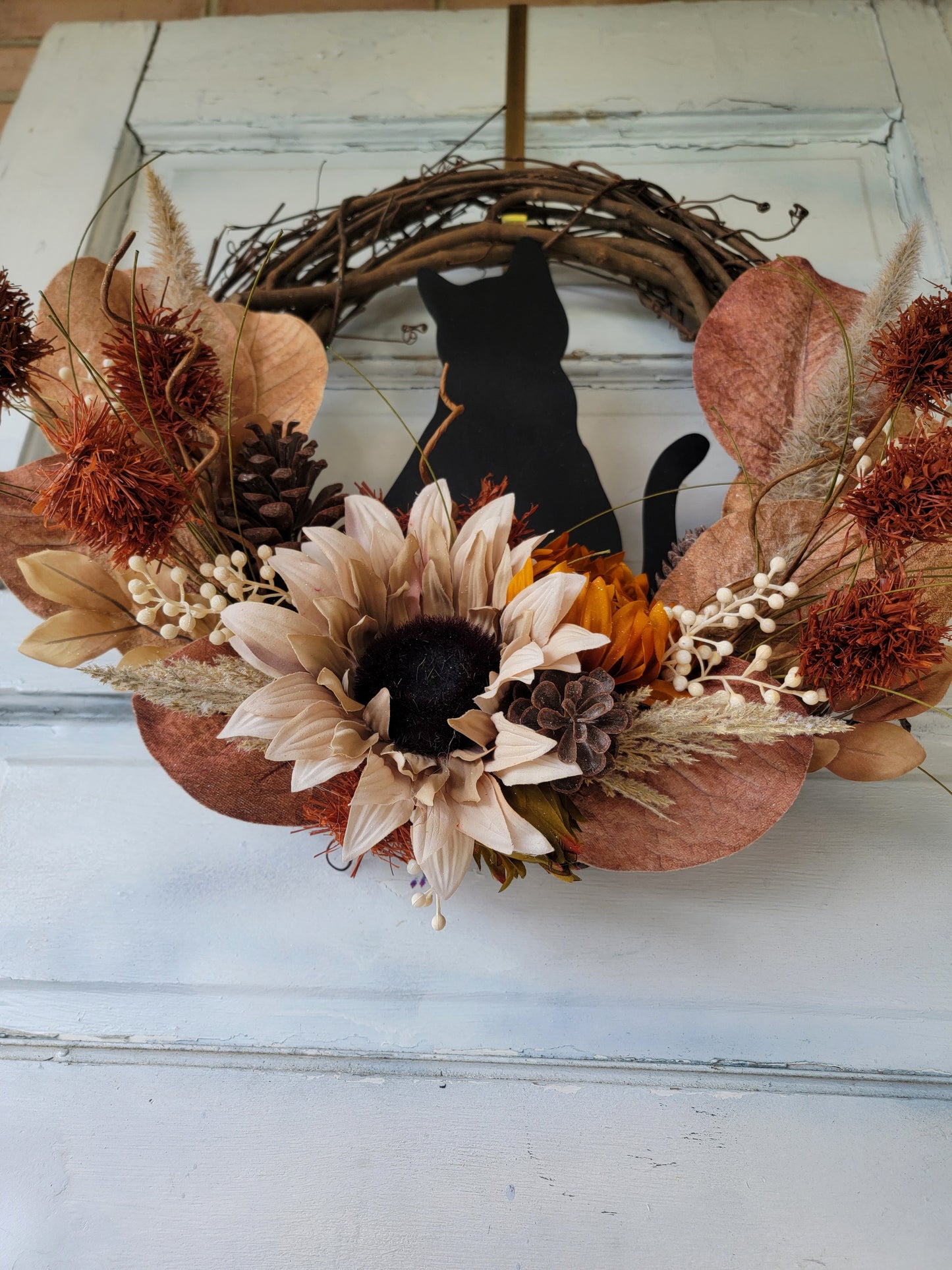 Fall Sunflower Grapevine Cat Wreath