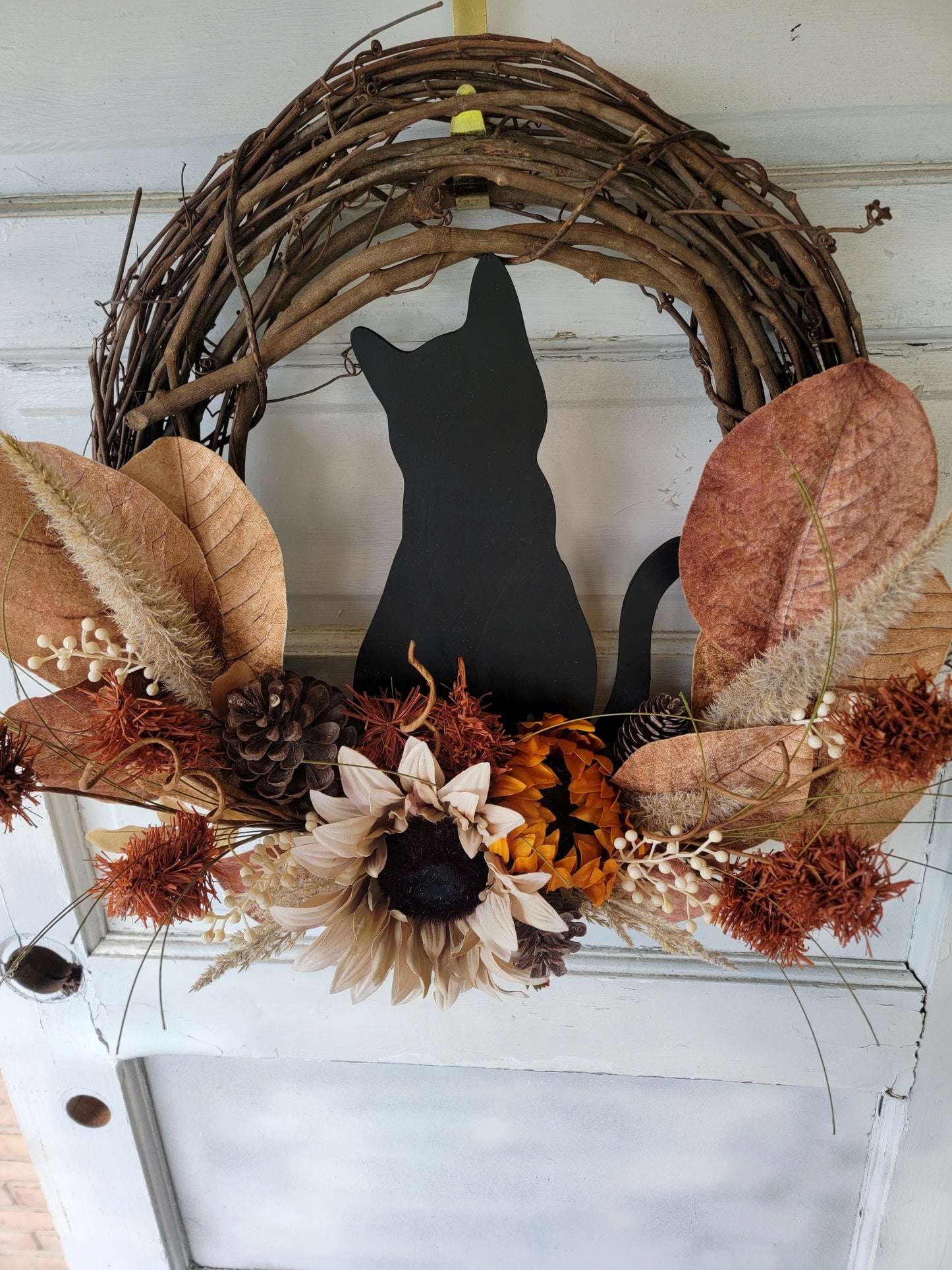 Fall Sunflower Grapevine Cat Wreath