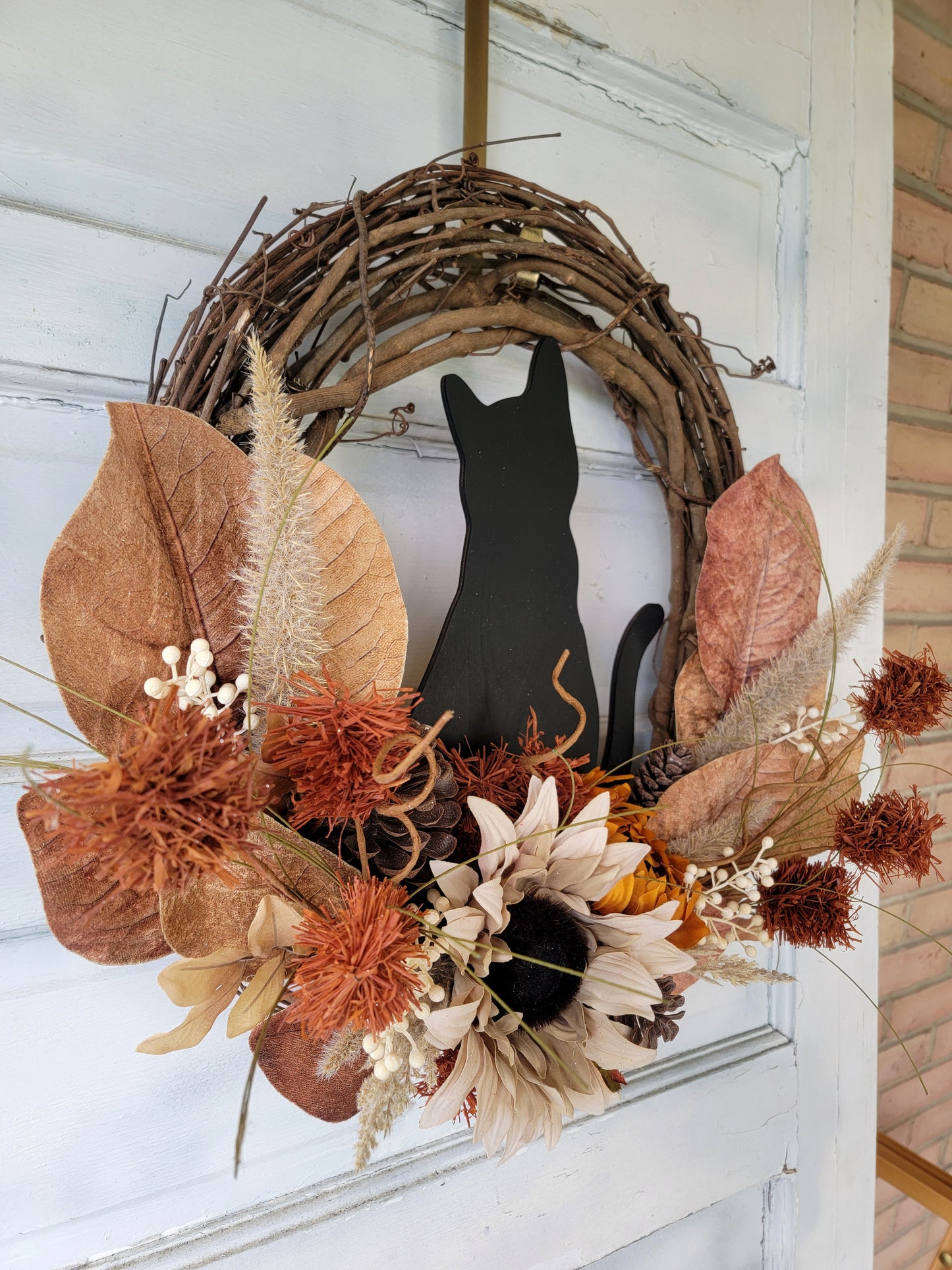 Fall Sunflower Grapevine Cat Wreath