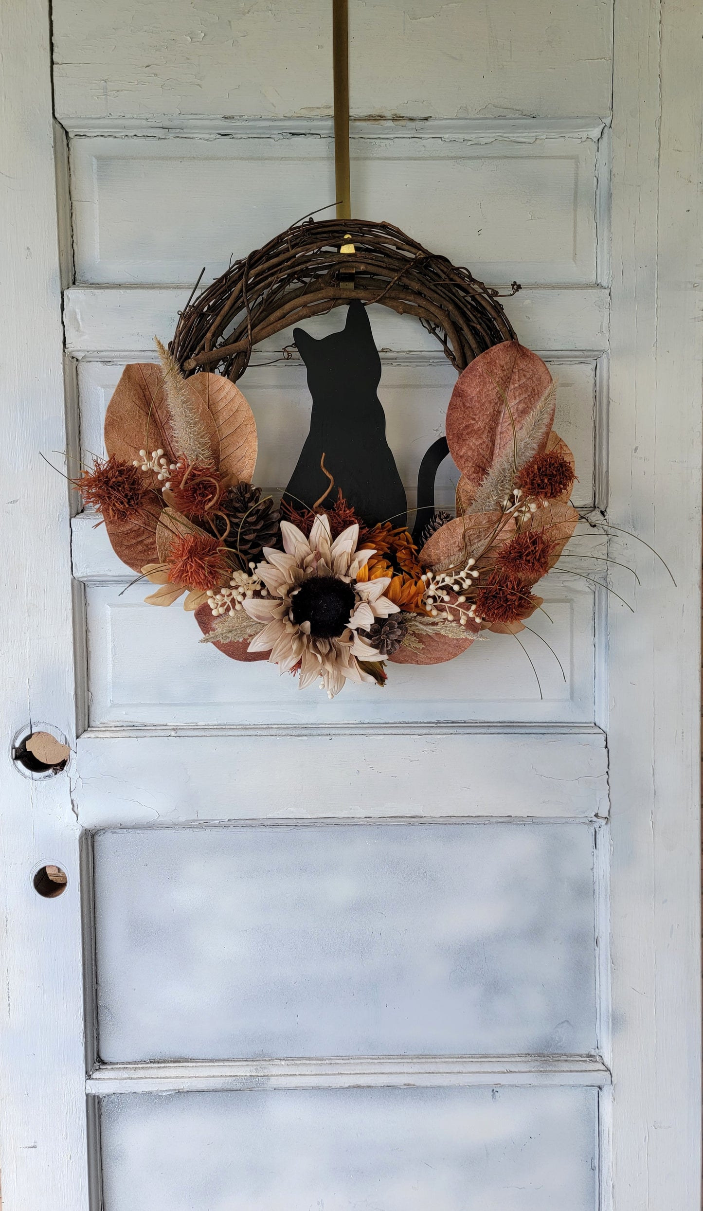 Fall Sunflower Grapevine Cat Wreath