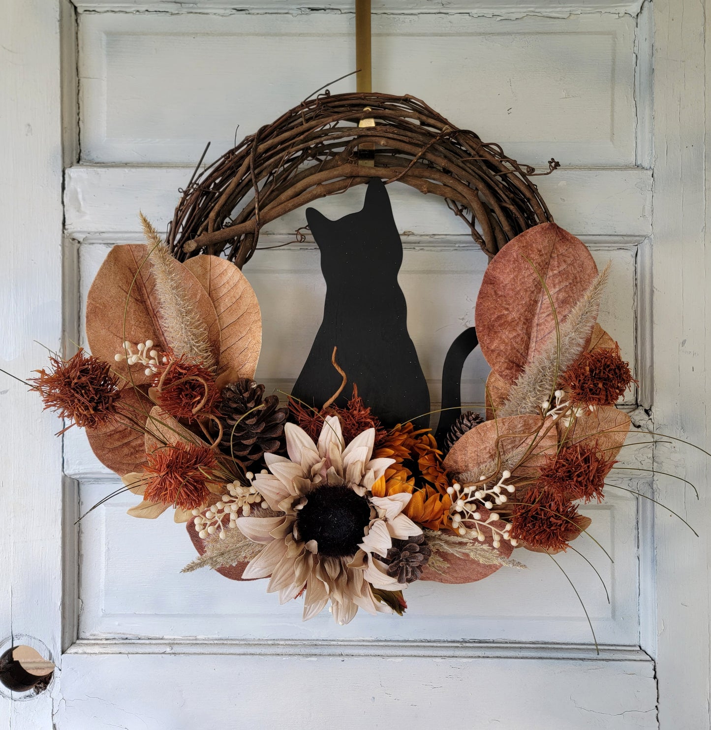 Fall Sunflower Grapevine Cat Wreath