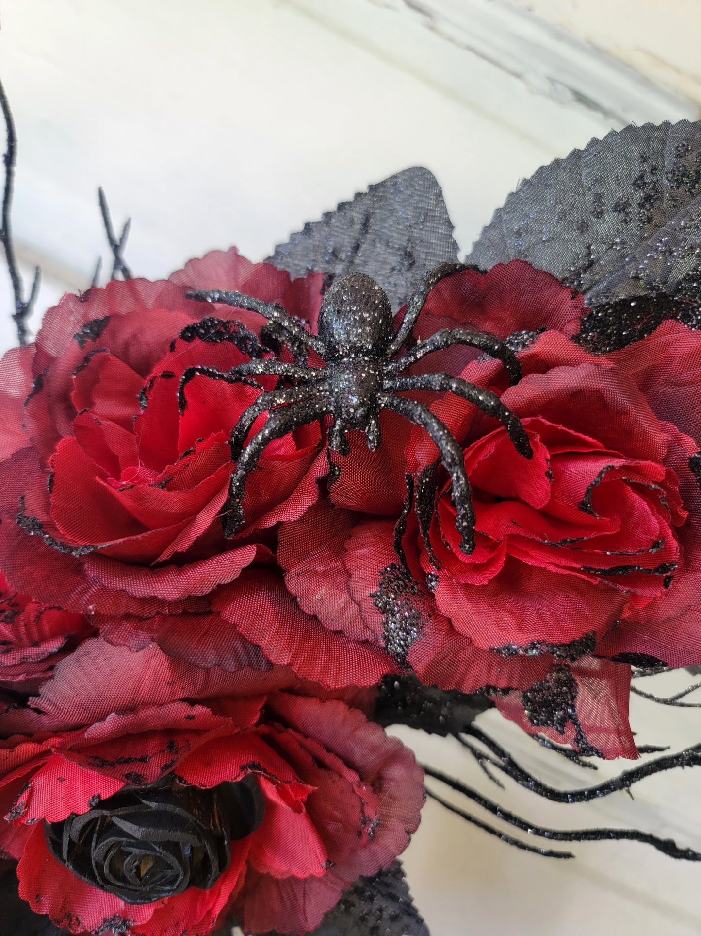 Crawling Spiders Halloween Crescent Moon Cat Wreath