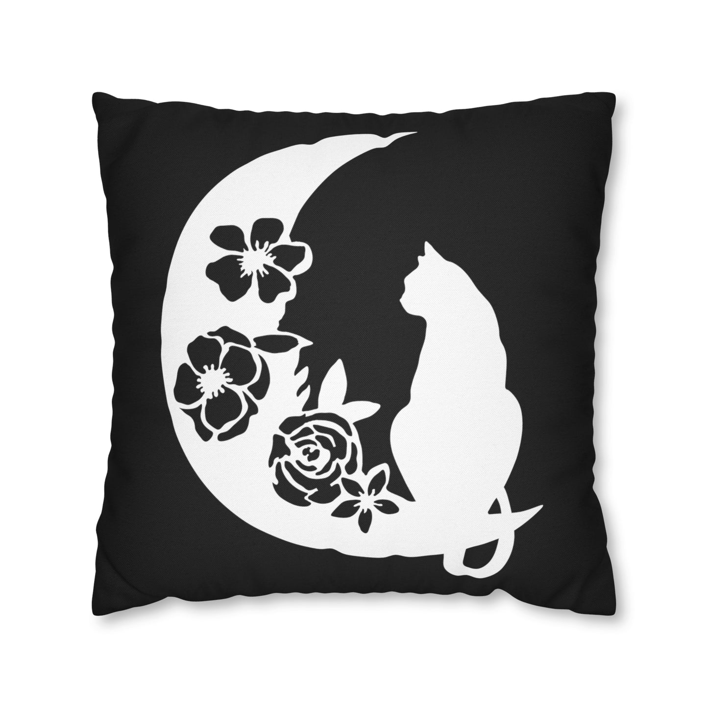 Witchy Black Cat Crescent Moon Pillow Cover