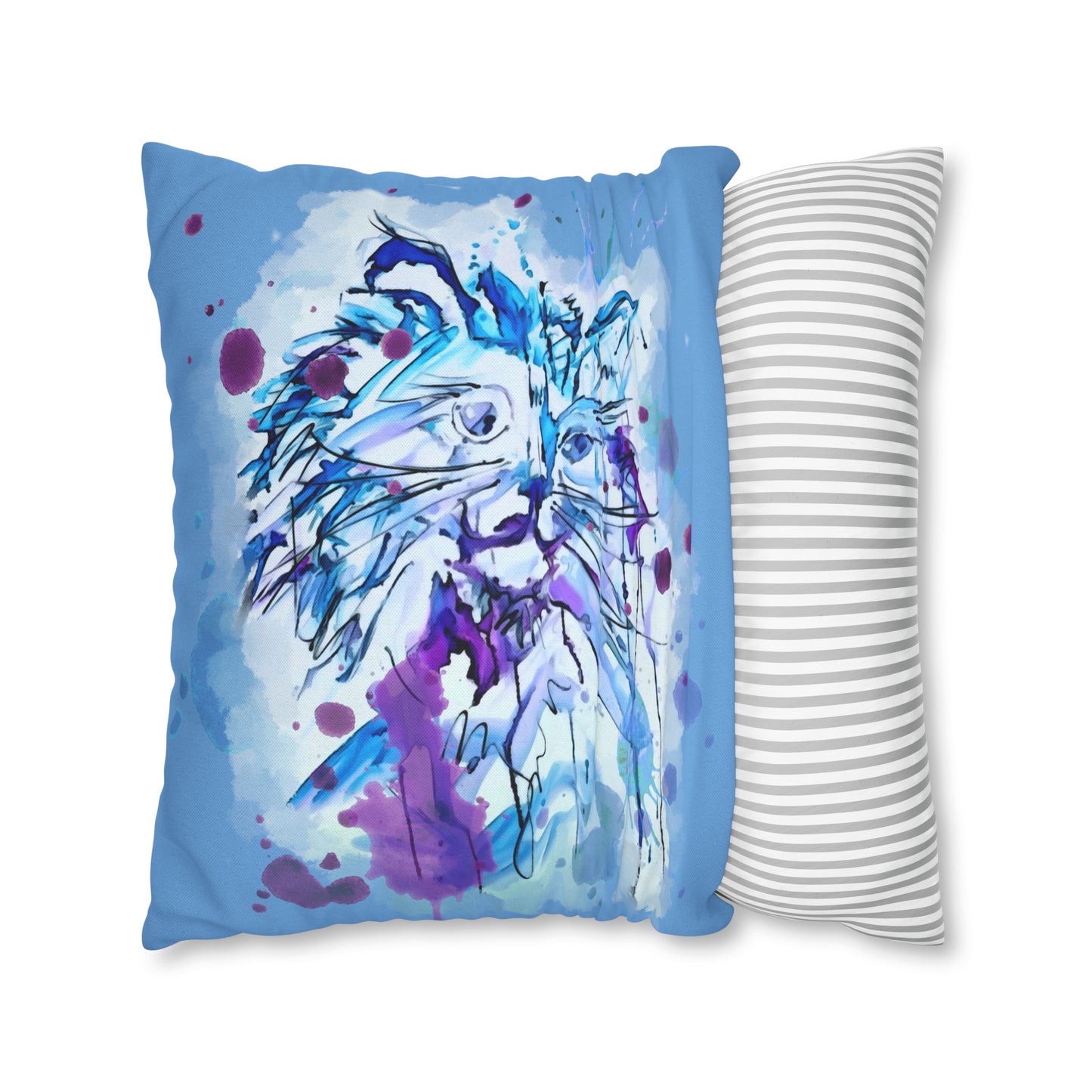 Watercolor Cat Light Blue Pillow Cover