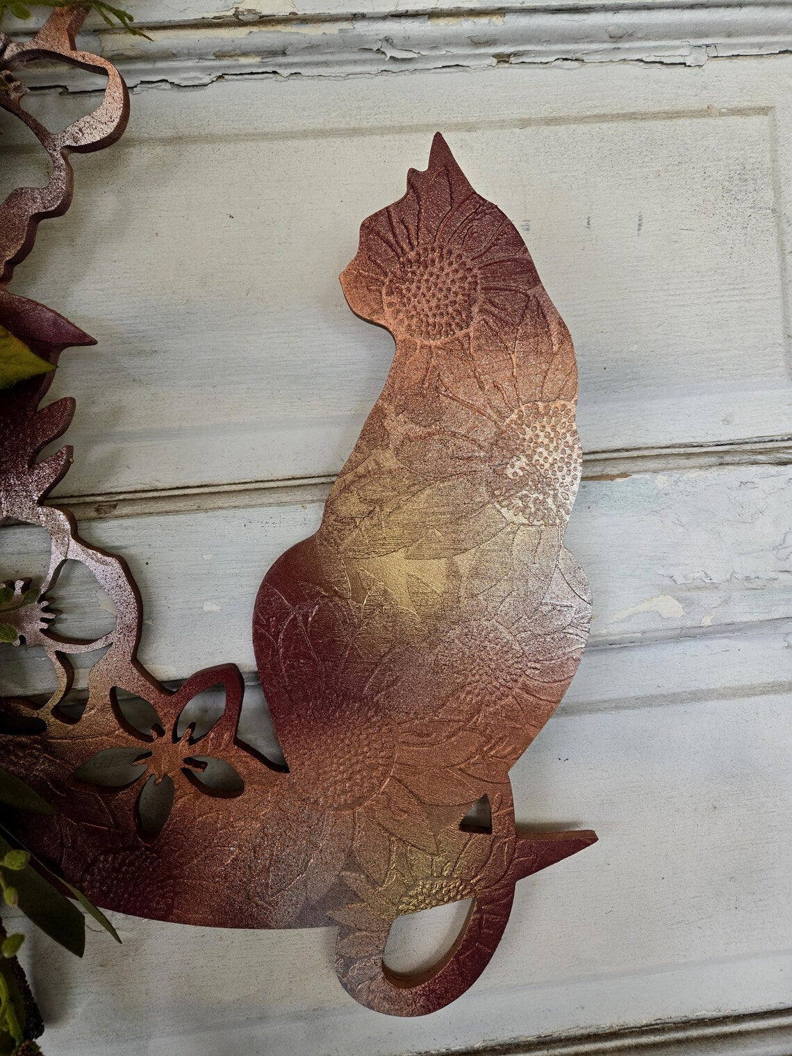Maroon Iridescent Crescent Moon Cat Wreath