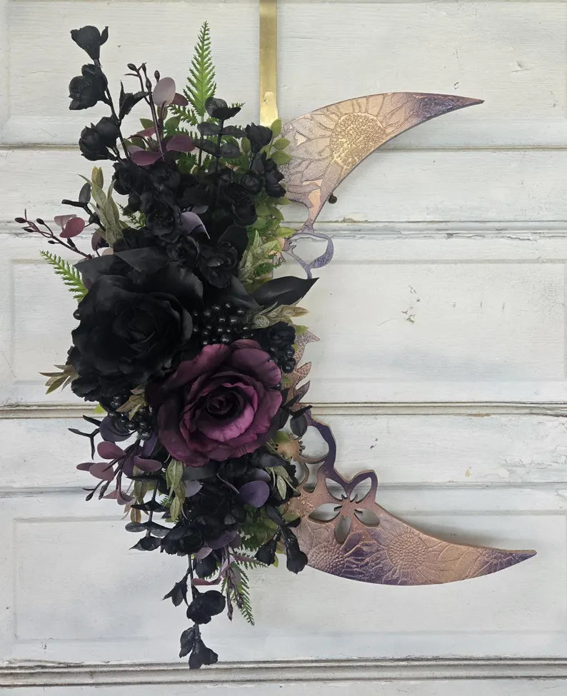 Iridescent Purple Crescent Moon Wreath